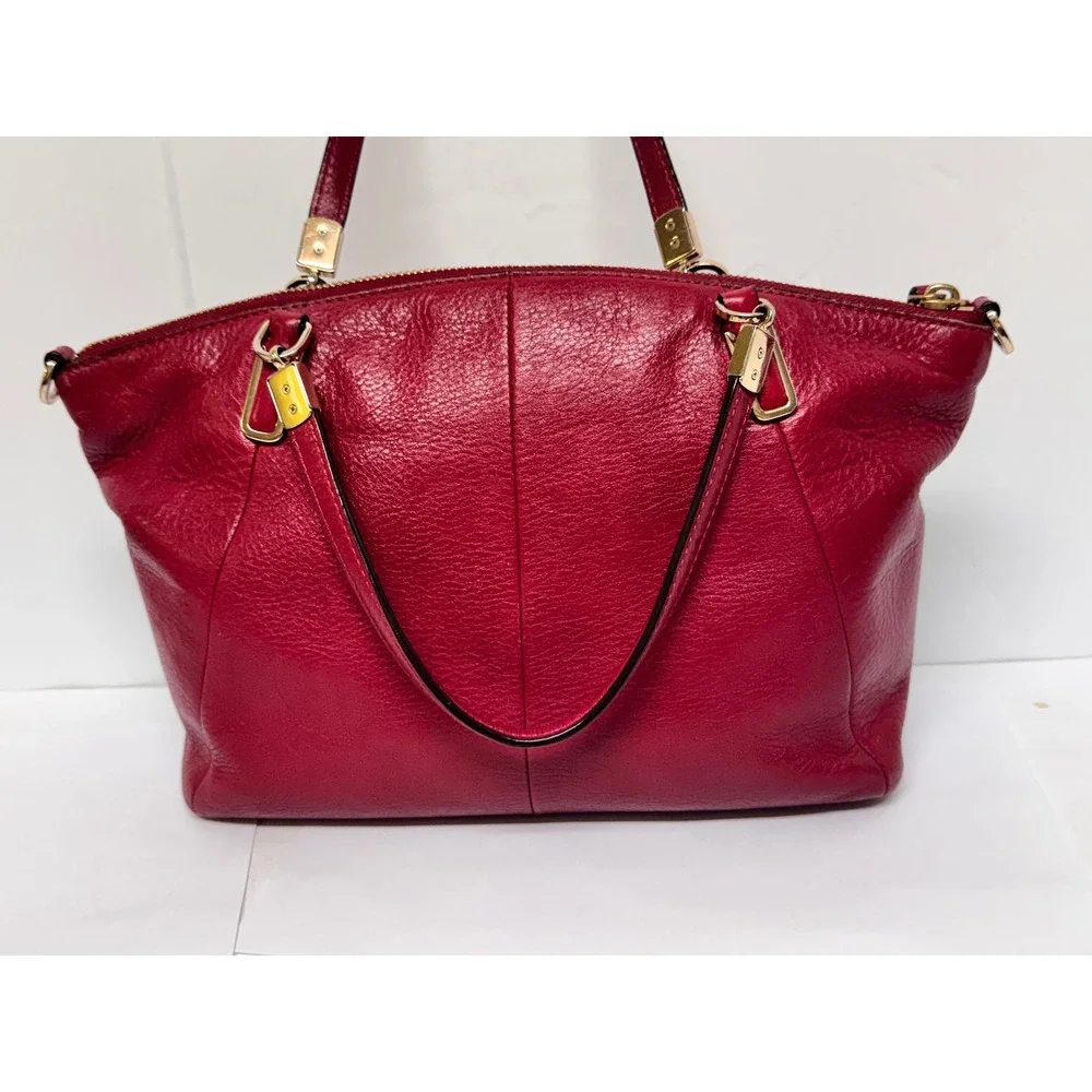 Coach Kelsey Satchel Red Pebbled Leather Gold Hardware Tote Bag Handbag